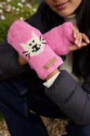 Pachamama Smiley Cat Design Handwarmers Chunky Knit Wool