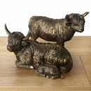 Laying Highland Cow Mother & Calf ornament figurine from the Leonardo Reflections Bronzed range