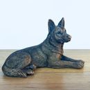 Laying German Shepherd Dog figurine, Leonardo Reflections Bronzed, 18cm, gift boxed