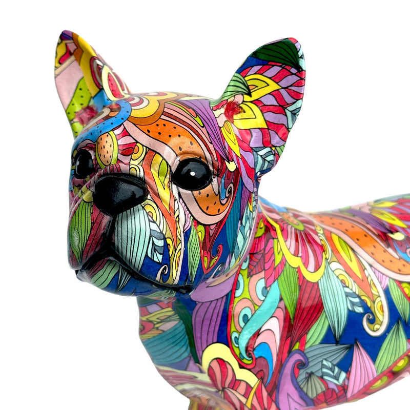 GROOVY ART bright coloured standing French Bulldog ornament figurine, Frenchie lover gift