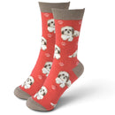 Women's Shih Tzu Socks, lovely vibrant colours, soft combed cotton, one size