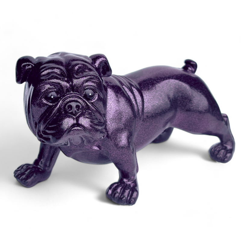 Standing English Bulldog Figurine in a Purple Sparkle Finish