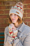 Pachamama Fox Design Bobble Beanie Hat Chunky Knit Merino Wool