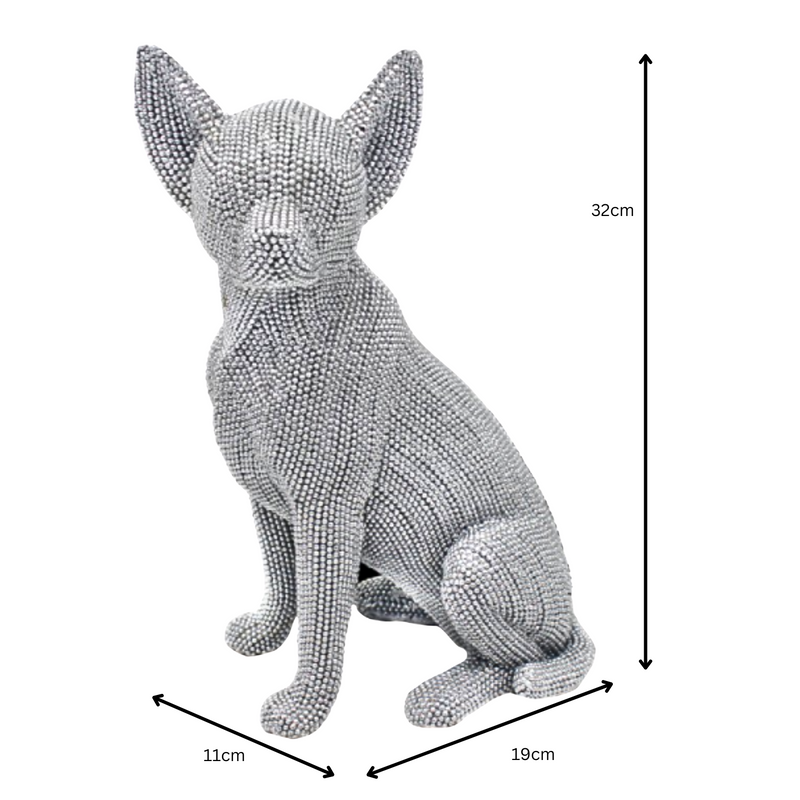 EXTRA LARGE!! 32cm glitzy glittery silver Sitting Chihuahua diamante ornament figurine