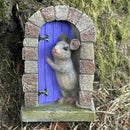 Cute Mouse in doorway fairy garden decoration (Purple Door)