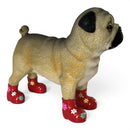 Pug Dog Figurine In Red Welly Boots With Colourful Flowers Pattern Home Or Garden Decor