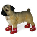 Pug Dog Figurine In Red Welly Boots With Colourful Flowers Pattern Home Or Garden Decor