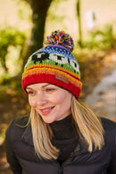 Pachamama Black Sheep Roll Back Bobble Beanie Rainbow