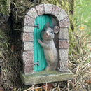 Cute Mouse in doorway fairy garden decoration (Green Door)