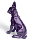 Large 32cm Sitting Boston Terrier Dog Figurine in a Purple Sparkle Finish