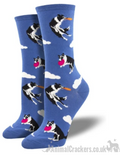 Womens Socksmith 'Catch Your Drift' socks Border Collie catching frisbee design, quality Dog lover gift