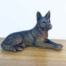 Laying German Shepherd Dog figurine, Leonardo Reflections Bronzed, 18cm, gift boxed