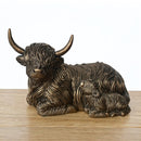 Laying Highland Cow Mother & Calf ornament figurine from the Leonardo Reflections Bronzed range