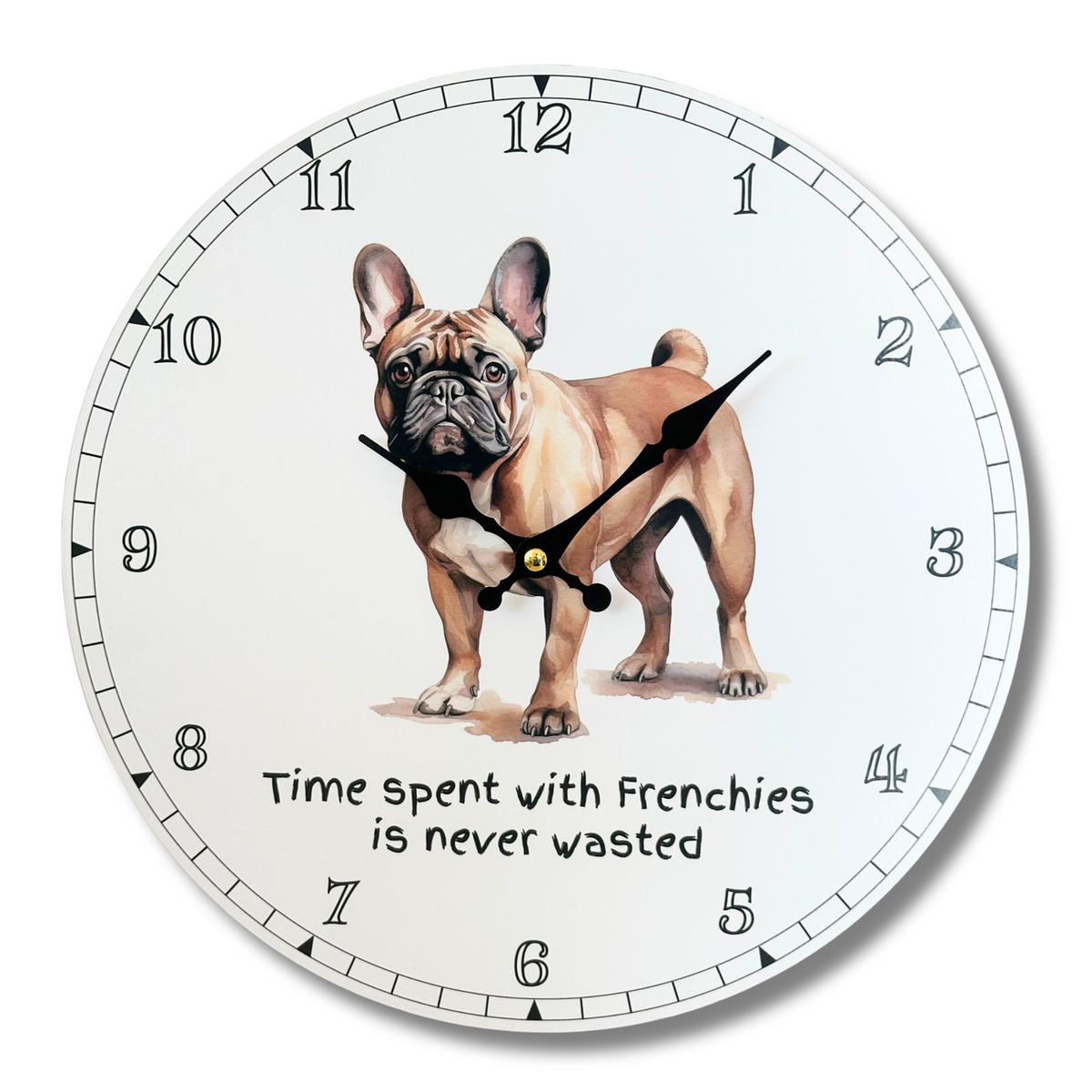 Love Dogs' Dog Breeds Wall Clock with 'Time Spent With Frenchies Is N