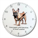 Dog Breeds Wall Clock with 'Time Spent With Frenchies Is Never Wasted' wording