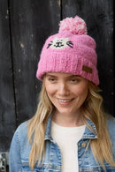 Pachamama Smiley Cat Bobble Beanie Hat Chunky Knit Wool