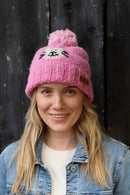 Pachamama Smiley Cat Bobble Beanie Hat Chunky Knit Wool