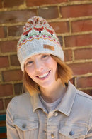 Pachamama Fox Design Bobble Beanie Hat Chunky Knit Merino Wool