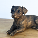 Laying Jack Russell Terrier Dog figurine, Leonardo Reflections Bronzed, 15cm, gift boxed