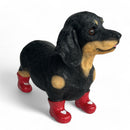 SPECIAL 'LOVE DOGS' EDITION Dachshund in Red Wellington Boots WITH HEARTS 'Welly Dog' figurine Valentine's Gift (25cm)