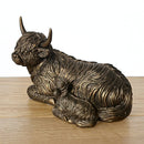 Laying Highland Cow Mother & Calf ornament figurine from the Leonardo Reflections Bronzed range