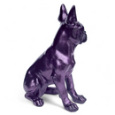 Large 32cm Sitting Boston Terrier Dog Figurine in a Purple Sparkle Finish