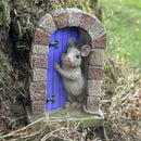Cute Mouse in doorway fairy garden decoration (Purple Door)