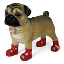 Pug Dog Figurine In Red Welly Boots With Colourful Flowers Pattern Home Or Garden Decor