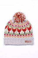 Pachamama Fox Design Bobble Beanie Hat Chunky Knit Merino Wool