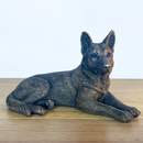 Laying German Shepherd Dog figurine, Leonardo Reflections Bronzed, 18cm, gift boxed