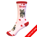 Yorkshire Terrier socks with I Love Yorkies wording, with FREE GIFT BAG