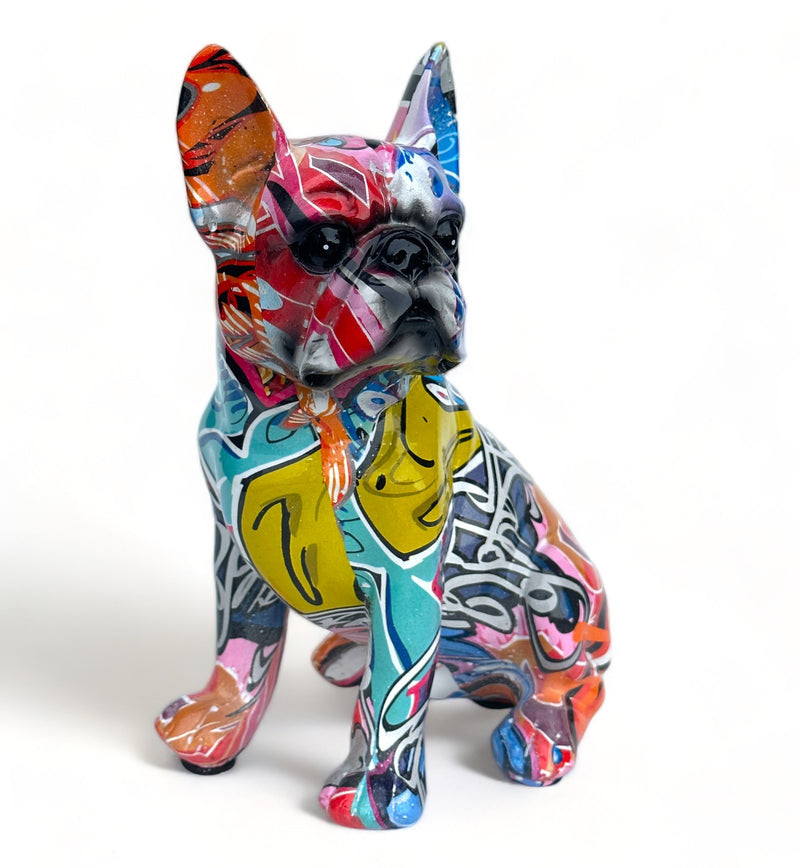 Graffiti Art bright coloured sitting French Bulldog 'Frenchie' ornament figurine