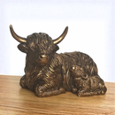 Laying Highland Cow Mother & Calf ornament figurine from the Leonardo Reflections Bronzed range