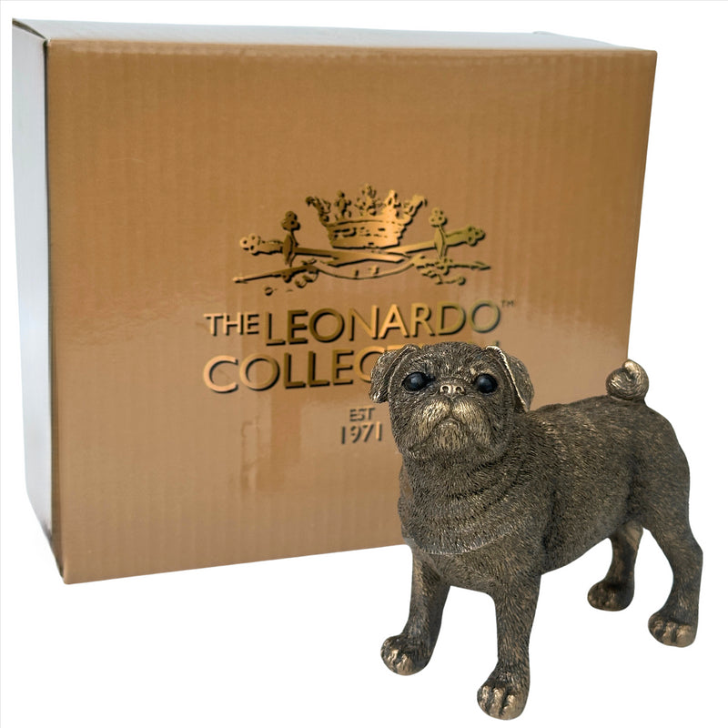 Pug Dog figurine, Leonardo Reflections Bronzed, gift boxed