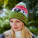 Pachamama 'Black Sheep' Design Wool Roll Back Bobble Beanie Hat