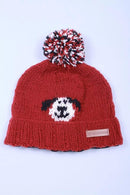 Pachamama Smiley Dog Bobble Beanie Hat All Wool Chunky Knit