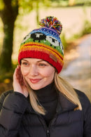 Pachamama Black Sheep Roll Back Bobble Beanie Rainbow
