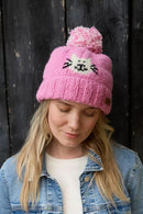 Pachamama Smiley Cat Bobble Beanie Hat Chunky Knit Wool
