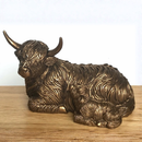 Laying Highland Cow Mother & Calf ornament figurine from the Leonardo Reflections Bronzed range