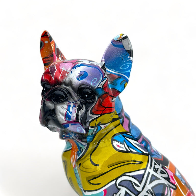 Graffiti Art bright coloured sitting French Bulldog 'Frenchie' ornament figurine