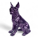Large 32cm Sitting Boston Terrier Dog Figurine in a Purple Sparkle Finish