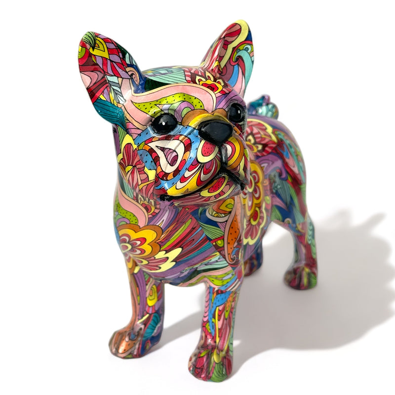 GROOVY ART bright coloured standing French Bulldog ornament figurine, Frenchie lover gift