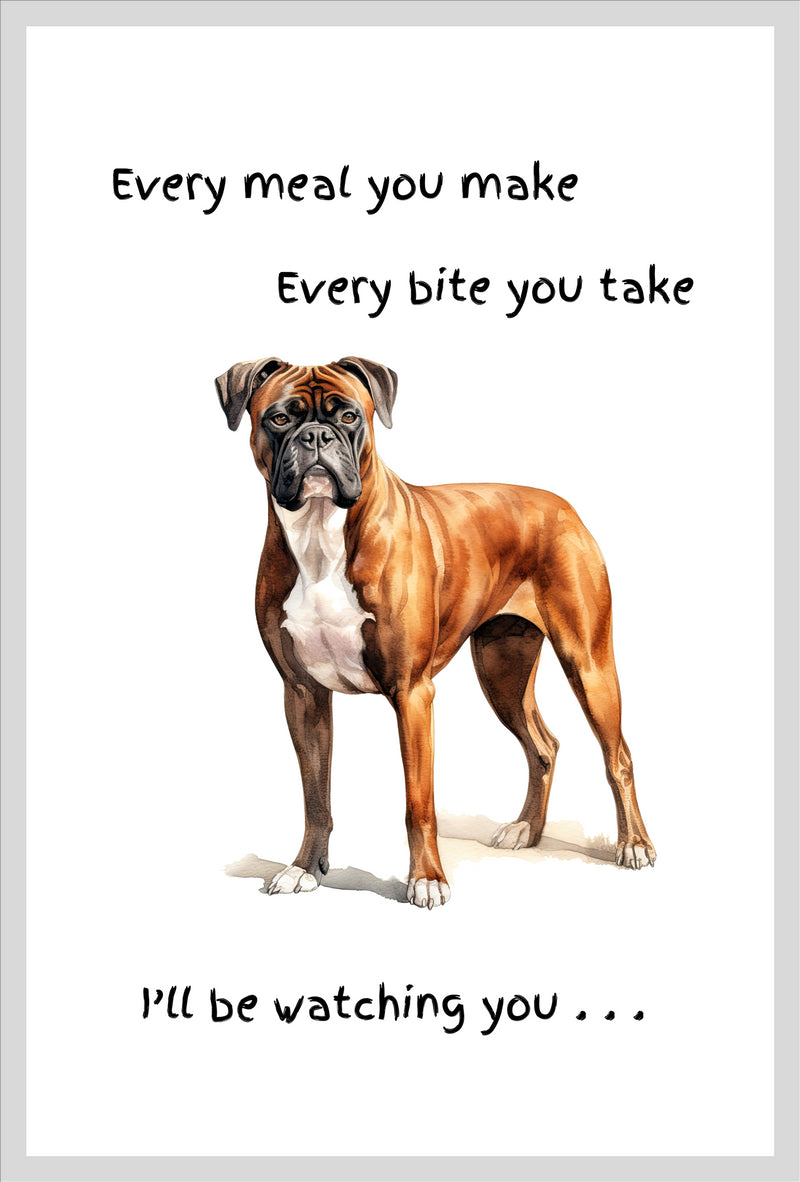 Dog lover novelty Tea Towel, with 'Watching you' funny wording, 100% cotton (Boxer)