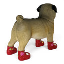 Pug Dog Figurine In Red Welly Boots With Colourful Flowers Pattern Home Or Garden Decor