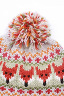 Pachamama Fox Design Bobble Beanie Hat Chunky Knit Merino Wool