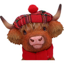 Sitting Highland Cow with Fabric Hat And Scarf, Height 11.5cm, Gift Boxed