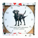 Dog Breeds Wall Clock with 'Time Spent With Labradors Is Never Wasted' wording (Black labrador)