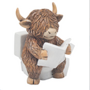 Hughie Highland Cow Sat on the Toilet  Reading news novelty figurine