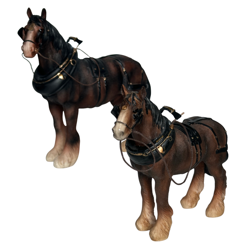 FACTORY SECONDS - 50% OFF - Leonardo large (length 22cm) Bay Shire Cart Heavy Horse in harness ornament figurine, gift boxed