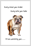 Dog lover novelty Tea Towel, with 'Watching you' funny wording, 100% cotton (English Bulldog)